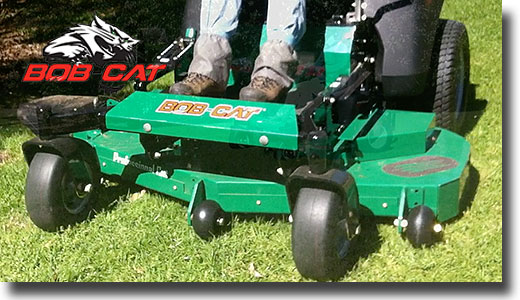a Bob-cat zero turn mower front deck on lawn